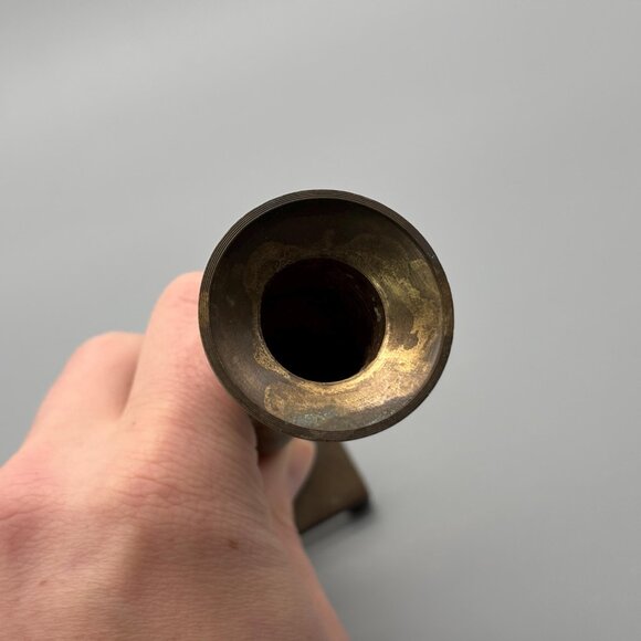 Vintage Brass Taper Candle Holder With Tall Turned Column And Square Footed Base - Picture 7 of 8